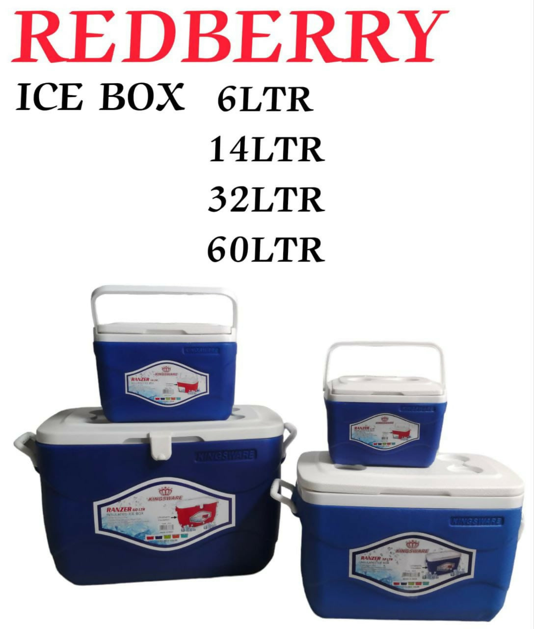 REDBERRY Premium Range of Plastic Insulated ICE BOX :   4pcs Set SIZE- 6ltr/ 14 ltr / 32 ltr / 60 ltr 