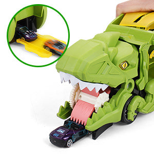 Transport Dinosaur Truck with Foldable Sliding Race Track Transforms into Standing T-rex Best DIY Birthday Gifts Toys Boys Girls