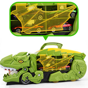 Transport Dinosaur Truck with Foldable Sliding Race Track Transforms into Standing T-rex Best DIY Birthday Gifts Toys Boys Girls