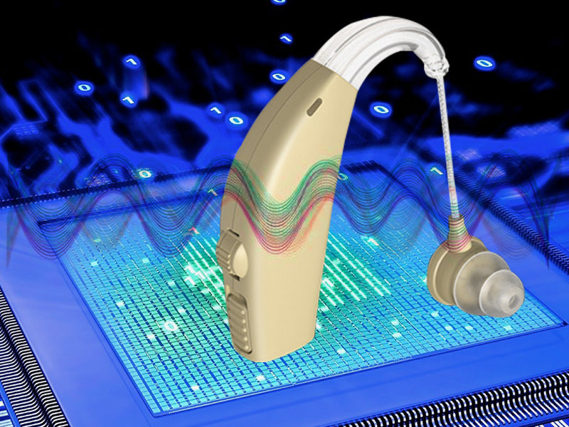 Hearing aid, rechargeable for seniors, noise reduction, 5-level volume adjustment, clear sound, with charging case