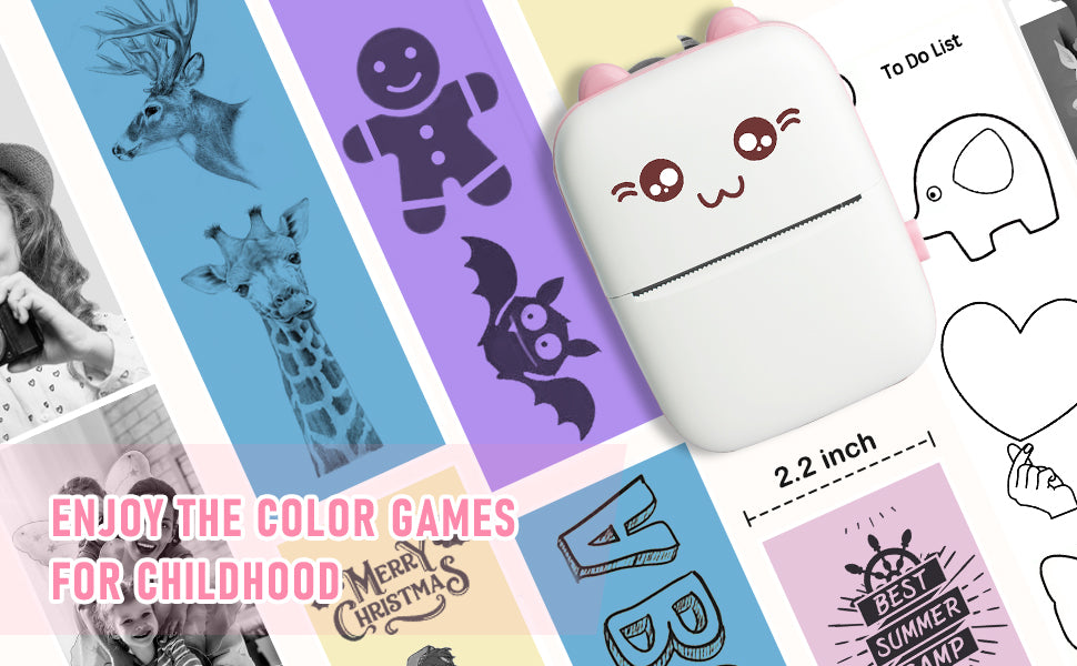 58mm Mini Portable Thermal Printer Cat Shapes Lightweight Wireless Photo Label Memo Wrong Question Printing USB Cable Printer