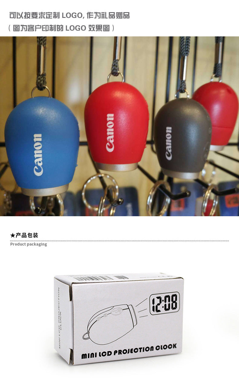 Portable Digital Projection Alarm Clock Key Chains Mini Projector LED Clock Carry Time Flashlight Clock Hanging Rope Table Decor