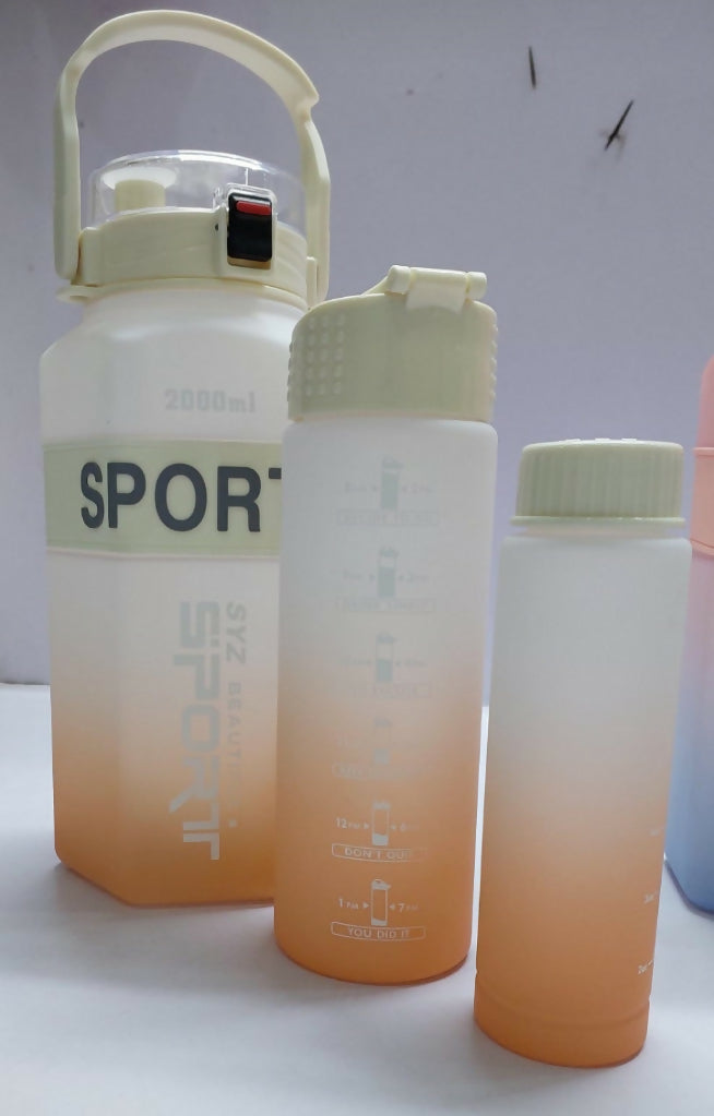 hexagonal Sports 3in1 multi - colour motivation water bottle now available @ksh 1000/ per set wholesale price* *Capacity 2litres,800mls,300