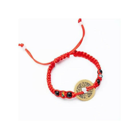 Chinese Feng Shui Wealth Lucky Copper Coin Pendant Red String Bracelet