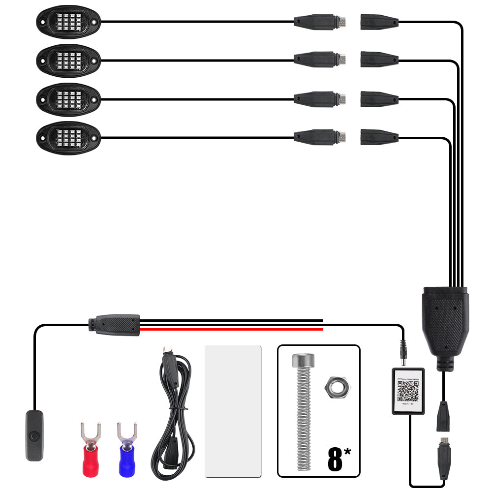 RGB LED Rock Lights 4/6/8 In 1 Car Chassis Light For Jeep Off-Road Truck Boat Music Sync Bluetooth APP Control Undergolw