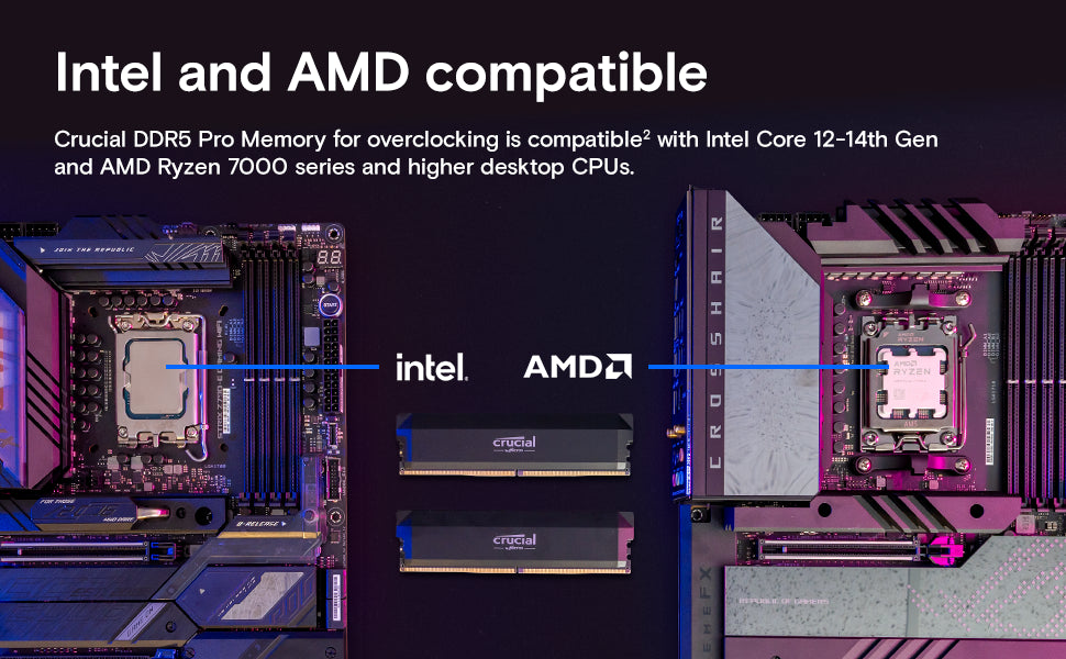Crucial Pro DDR5 RAM 32GB Kit (2x16GB) 6000MHz, 6400MHz, Overclocking Desktop Gaming Memory, Intel XMP 3.0 & AMD Expo Compatible