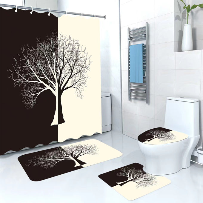 3D 4 in 1 bathroom woolen mats with a waterproof shower curtain