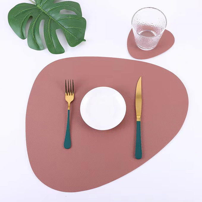 12 PCS PU Leather Dual Sided Placemat and Coaster Set Upgraded Coffee Mats