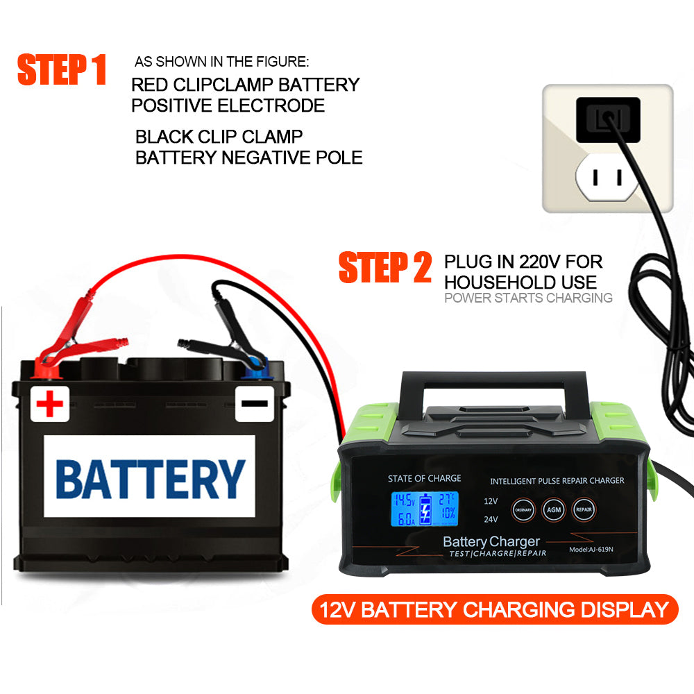 For Car Truck Boat Motorcycle 400W 12V-24V Car Repair Tool Trickle Smart Pulse Repair Car Battery Charger Smart Battery Charger