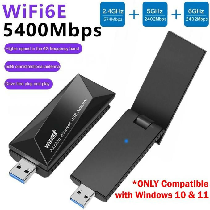 WiFi 6E 5400Mbps USB 3.0 Adapter AX5400 802.11AX - PC Laptop Tri Band 6GHz/5GHz/2.4GHz, WPA3, Wireless Wi-Fi Network Dongle Antenna, Only Compatible with Windows 11/10