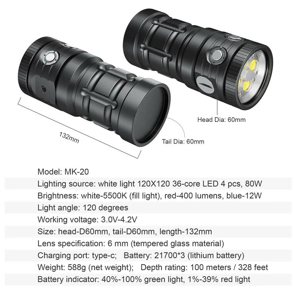 Seafrogs MK20 Super Bright Diving Flashlight 11000 Lumen IPX8 Waterproof Dive Torch for Under Water Deep Sea Cave at Night