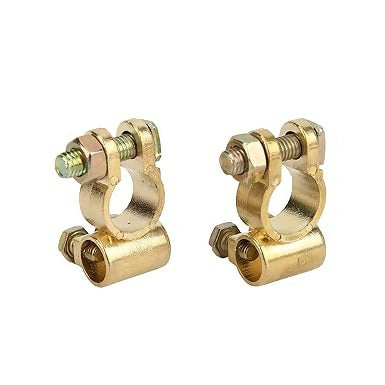 2X Car Battery Terminal Clamps Positive Negative Brass