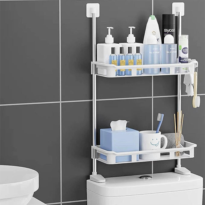 Over The Toilet Storage 2-Tier Bathroom Organizer, 2 Installation Methods No Drilling Space Saver Wall Mount Multifunctional Toilet Rack