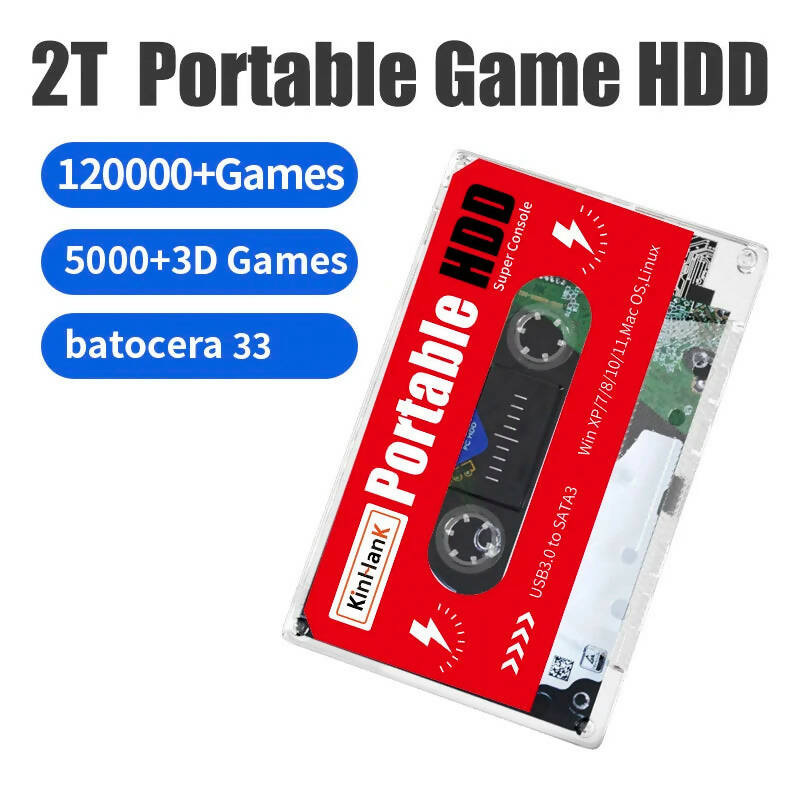 2T HDD Portable External Game Hard Drive With 122000+ Games For Sega Saturn/DC/Mame/Arcade/Naomi Plug and Play For PC/ Laptop