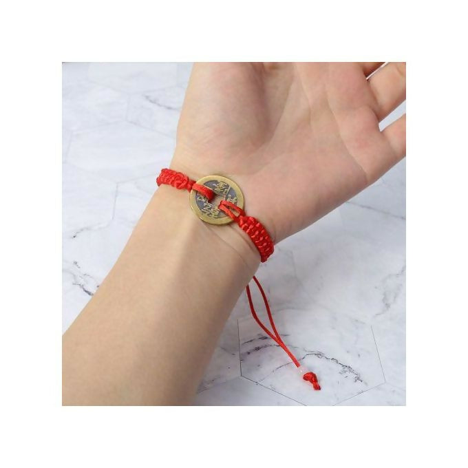 Chinese Feng Shui Wealth Lucky Copper Coin Pendant Red String Bracelet