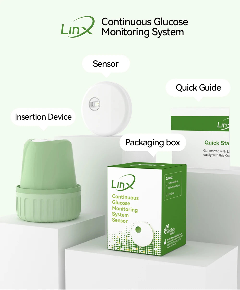 MicroTech LinX Dynamic Blood Glucose Monitor CGM Sensor Continuous Glucose Monitoring Diabetes Blood Glucose Tester 24Hx15Days