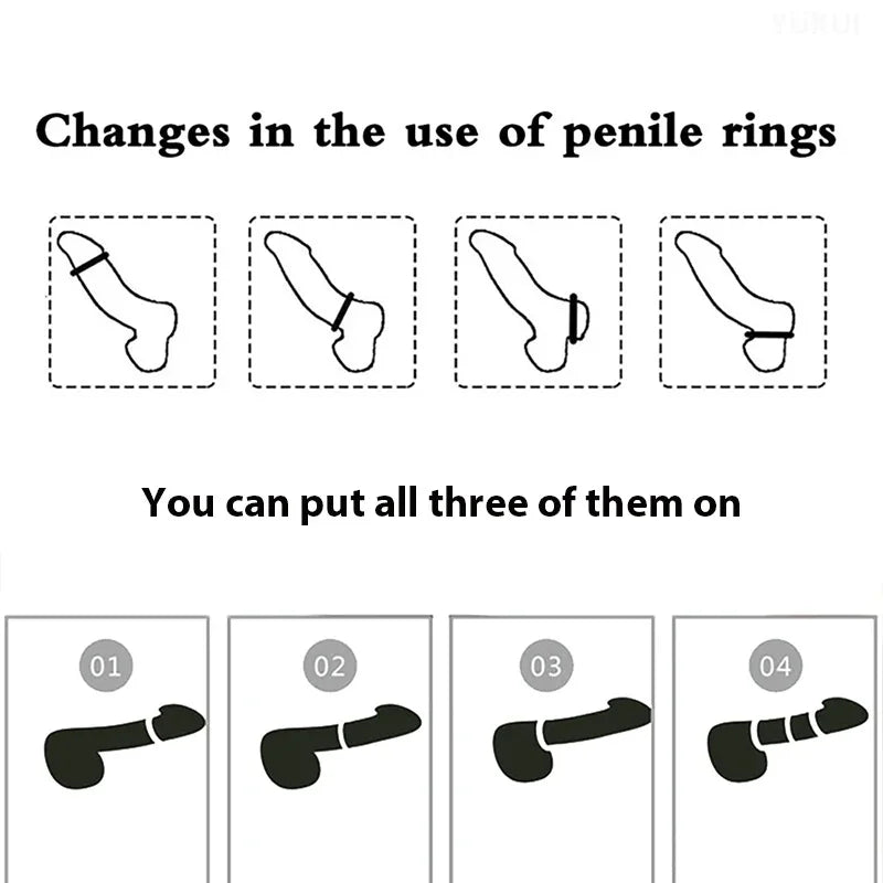 3 Pcs/Set Cock Ring Delay Ejaculation Penis Ring Sex Toys For Men Dick Enlargement Silicone Adult Supplies 18+ Stronger Erection