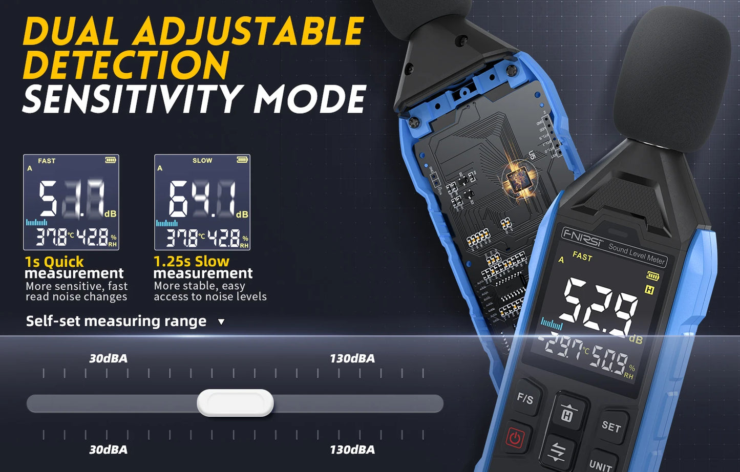 FNIRSI FDM01 Digital Noise Meter Sound Level Meter Handheld DB Meter 30~130dB Audio Measuring Instrument 600mah lithium Battery