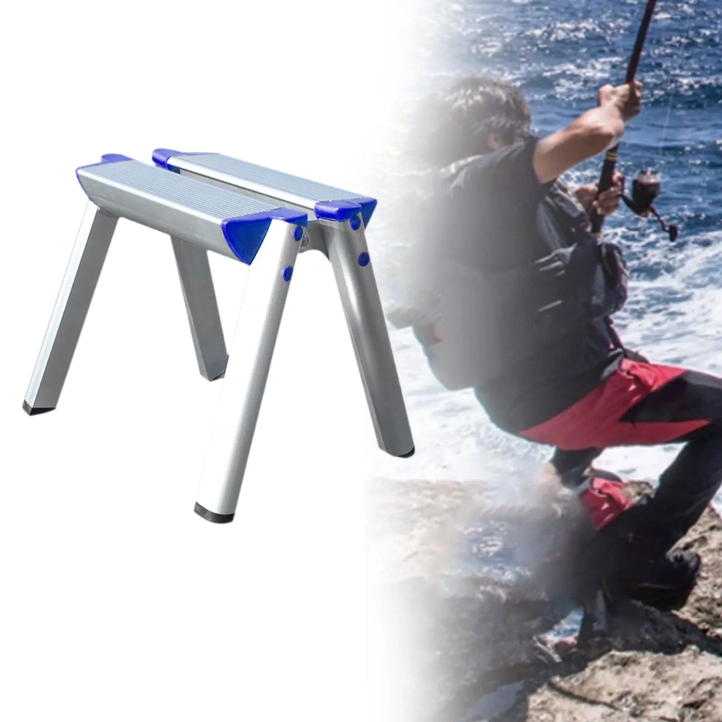Folding Ladder Multiuse Home Use Ladder Nonslip Step Stool Aluminum Alloy Wide Step Portable Fishing Stool for Home Office Shop