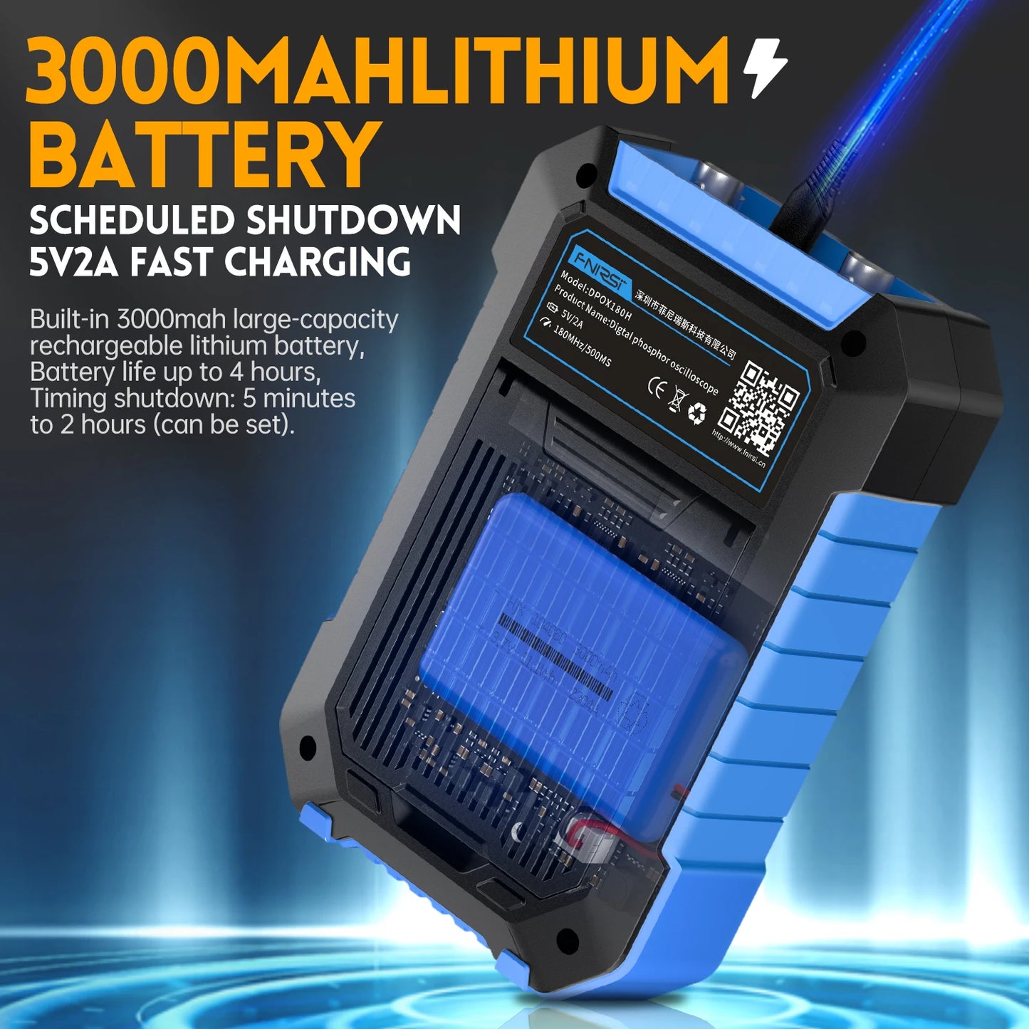 FNIRSI DPOX180H Handheld Dual Channel Digital Oscilloscope 180MHz-3DB 2 In 1 Function Signal Generator Fluorescence Display ZOOM