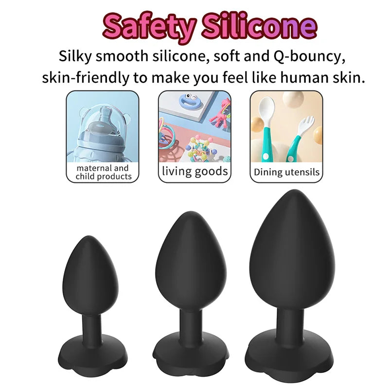 Rose Anal Plug 3 Size Silicone Butt Plugs Stimulator Anal Sex Toys Prostate Massager Anal Trainer Sex Toys for Men Women Couples