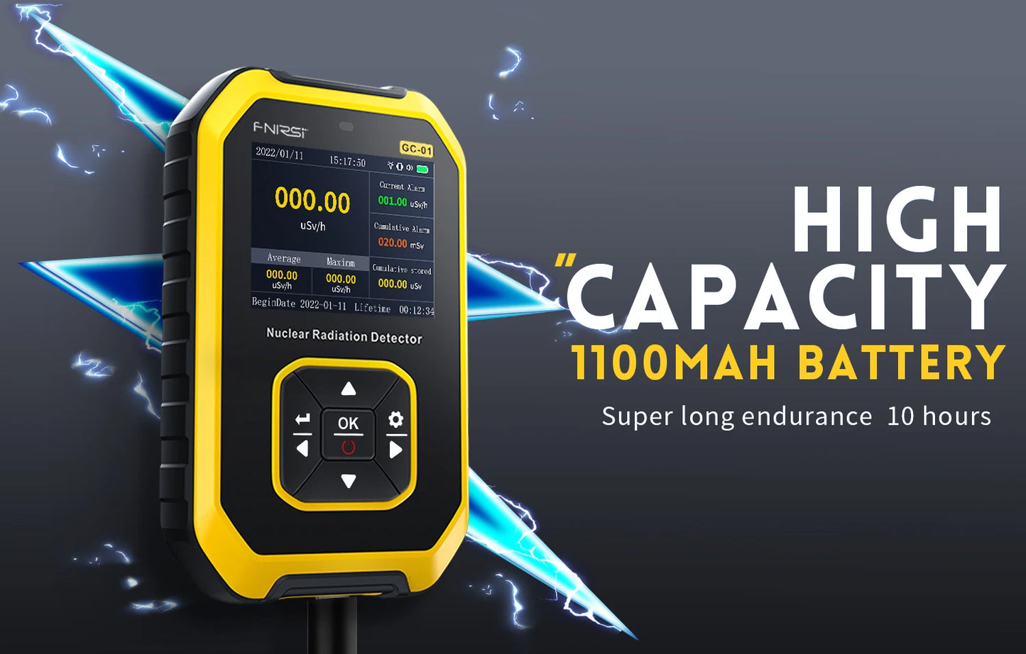 FNIRSI GC-01 Geiger Counter Nuclear Radiation Detector Personal Dosimeter X-ray γ-ray β-ray Radioactivity Tester Marble Detector