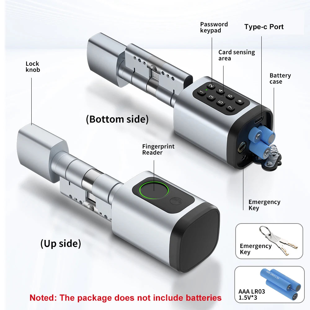 RAYKUBE V1 Adjustable TT Lock/ Tuya Bluetooth Smart Fingerprint Digital Cylinder Lock with APP/Password/RFID Card/Key  unlock
