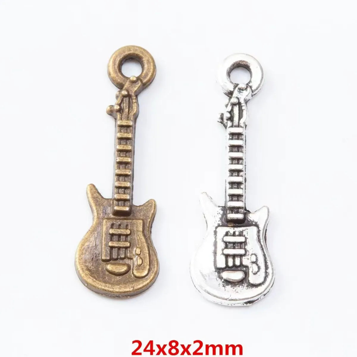 20pcs 24x8mm Sliver Gold Guitar Charms Pendant For Keychain Jewelry Making DIY Jewelry Findings