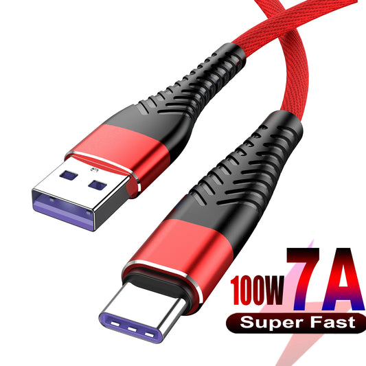 100W 7A USB Type C Cable For Samsung S23 S22 Ultra Huawei P30 Xiaomi Redmi Oneplus Phone Fast Charging Charger Cable Data Cables