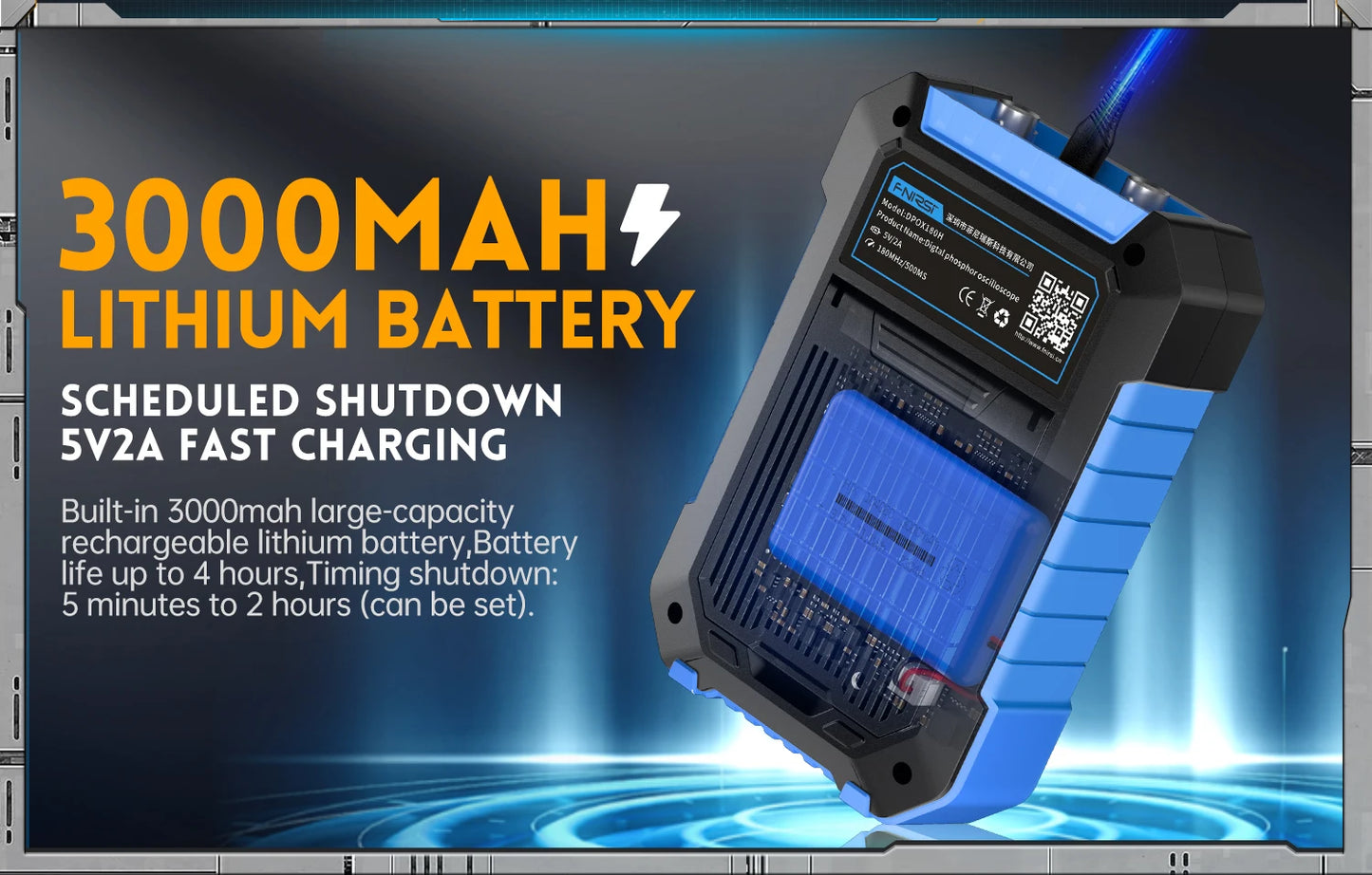 FNIRSI DPOX180H Handheld Dual Channel Digital Oscilloscope 180MHz-3DB 2 In 1 Function Signal Generator Fluorescence Display ZOOM