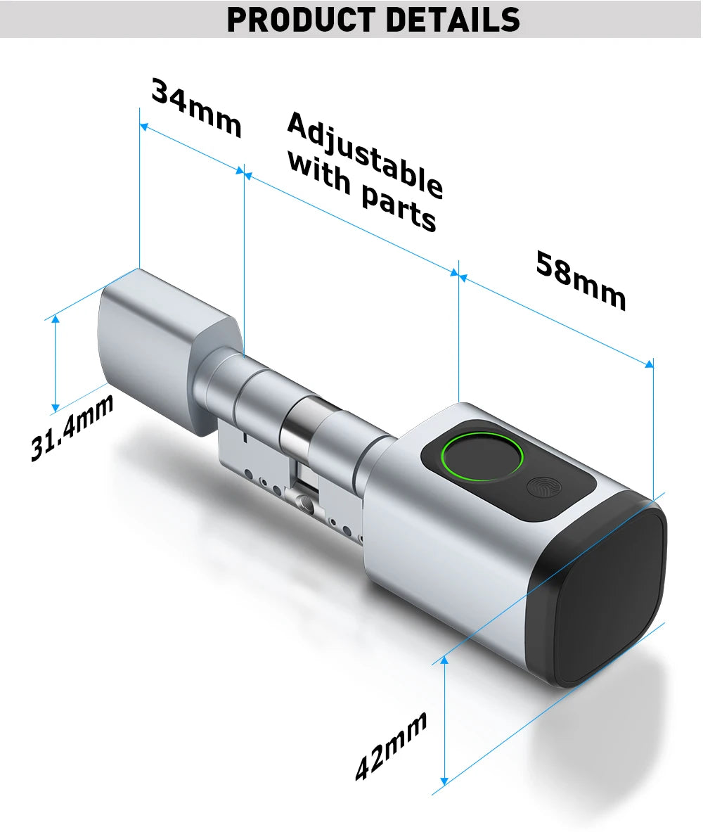 RAYKUBE V1 Adjustable TT Lock/ Tuya Bluetooth Smart Fingerprint Digital Cylinder Lock with APP/Password/RFID Card/Key  unlock