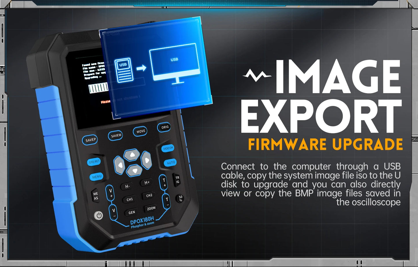 FNIRSI DPOX180H Handheld Dual Channel Digital Oscilloscope 180MHz-3DB 2 In 1 Function Signal Generator Fluorescence Display ZOOM