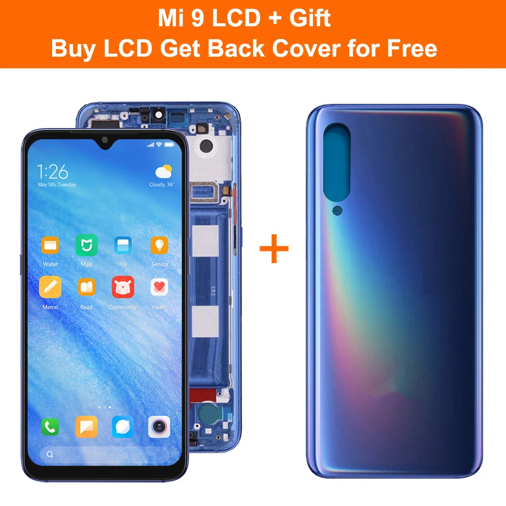 AMOLED For Xiaomi Mi 9 Mi9 LCD Display Touch Screen Digitizer Assembly With Frame For Xiaomi Mi9 M1902F1G Screen Replacement