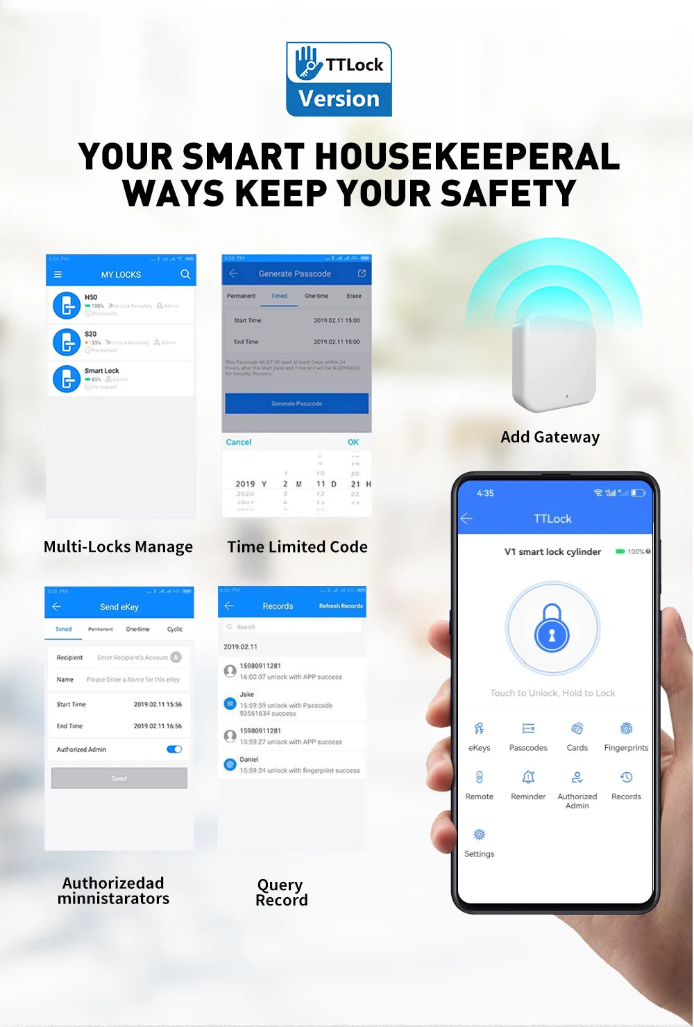 RAYKUBE V1 Adjustable TT Lock/ Tuya Bluetooth Smart Fingerprint Digital Cylinder Lock with APP/Password/RFID Card/Key  unlock