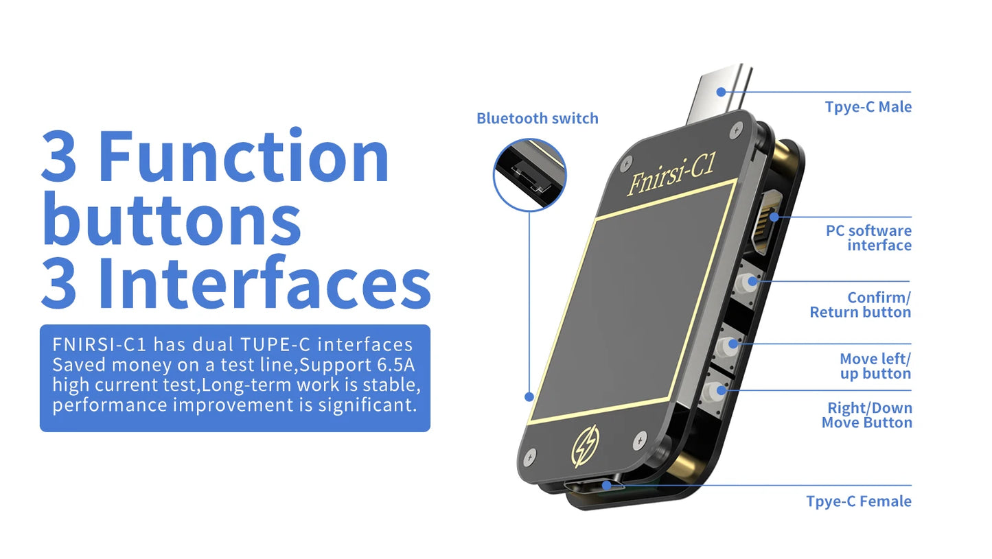 FNIRSI-C1 Type-C PD Trigger USB-C Voltmeter Ammeter Fast Charging Protocol Test Type-C Meter Power Bank tester With PC Software