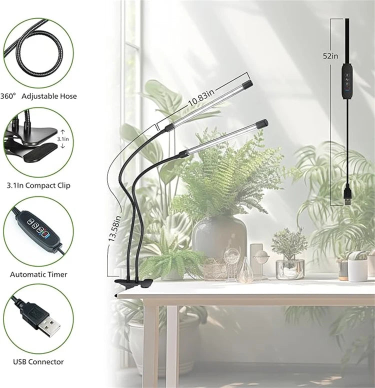 Desk LED Grow Light Plant Lights for Indoor Plants,Full Spectrum With Clip Plant Growing Lamp for Seed Start,Auto On Off Timing