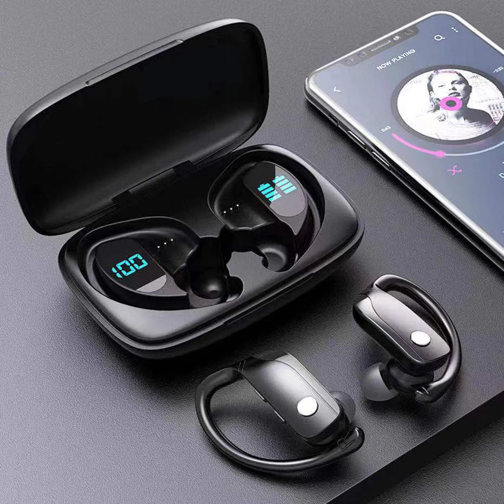 Wireless Earbuds Bluetooth Headphones 48hrs Play Back Sport Earphones with LED Display Over-Ear Buds Headset for Workout Blue