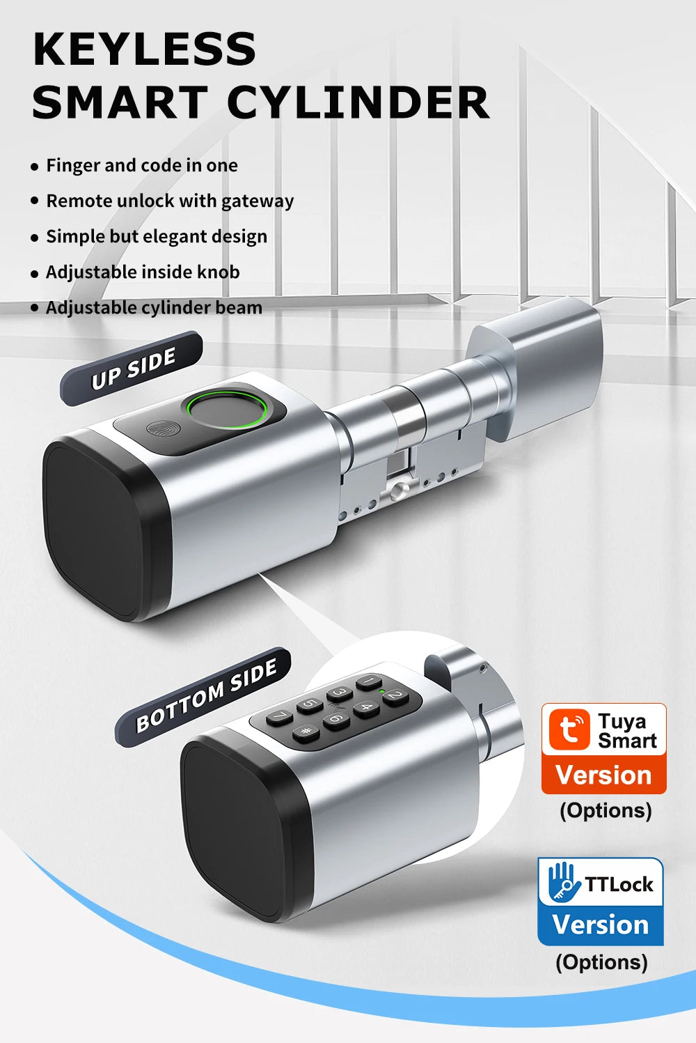 RAYKUBE V1 Adjustable TT Lock/ Tuya Bluetooth Smart Fingerprint Digital Cylinder Lock with APP/Password/RFID Card/Key  unlock