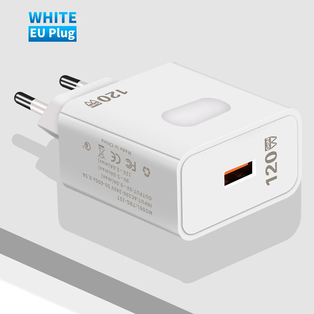 120W GaN USB Charger Fast Charging Quick Charge 3.0 Mobile Phone Charger For iPhone Samsung Xiaomi Huawei Charger Fast Charging