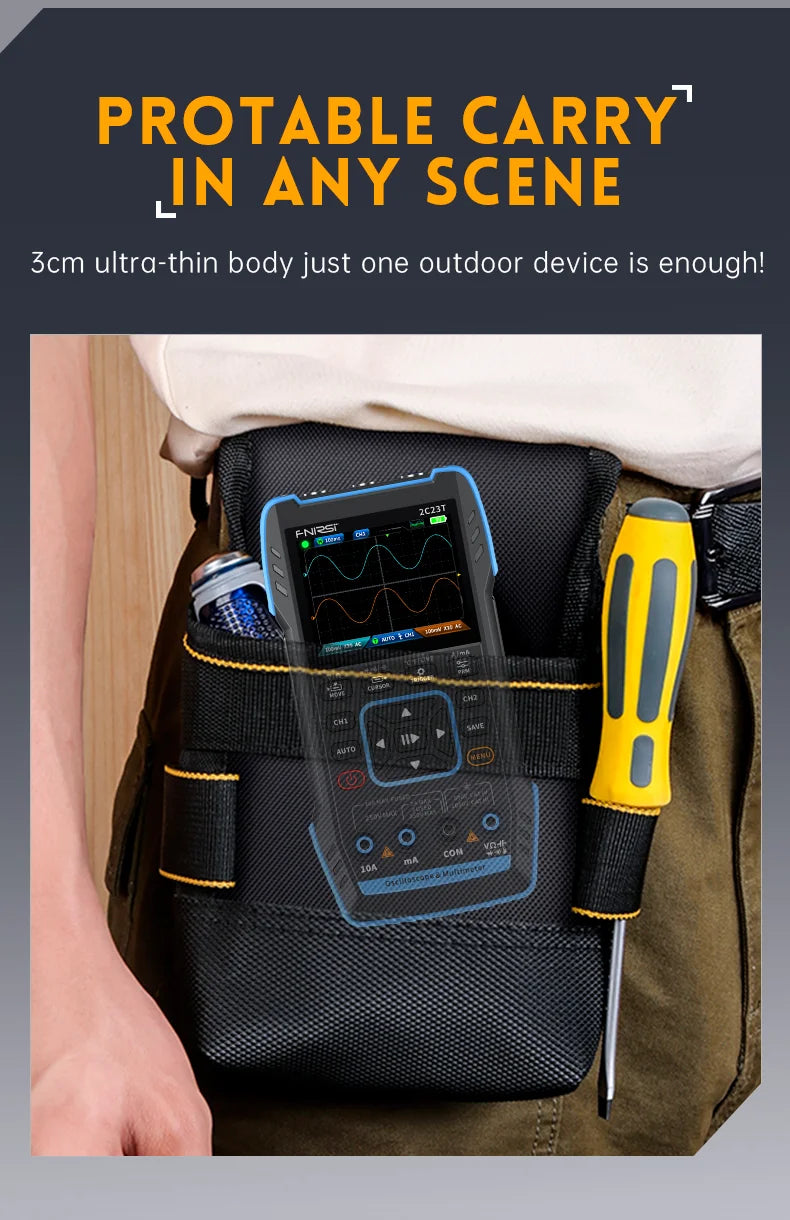 FNIRSI 2C23T 3IN1 Dual Channel Digital Oscilloscope Multimeter + Function Signal Generator 10MHZ*2 50MS/s AC DC 1000V 10A T-RMS
