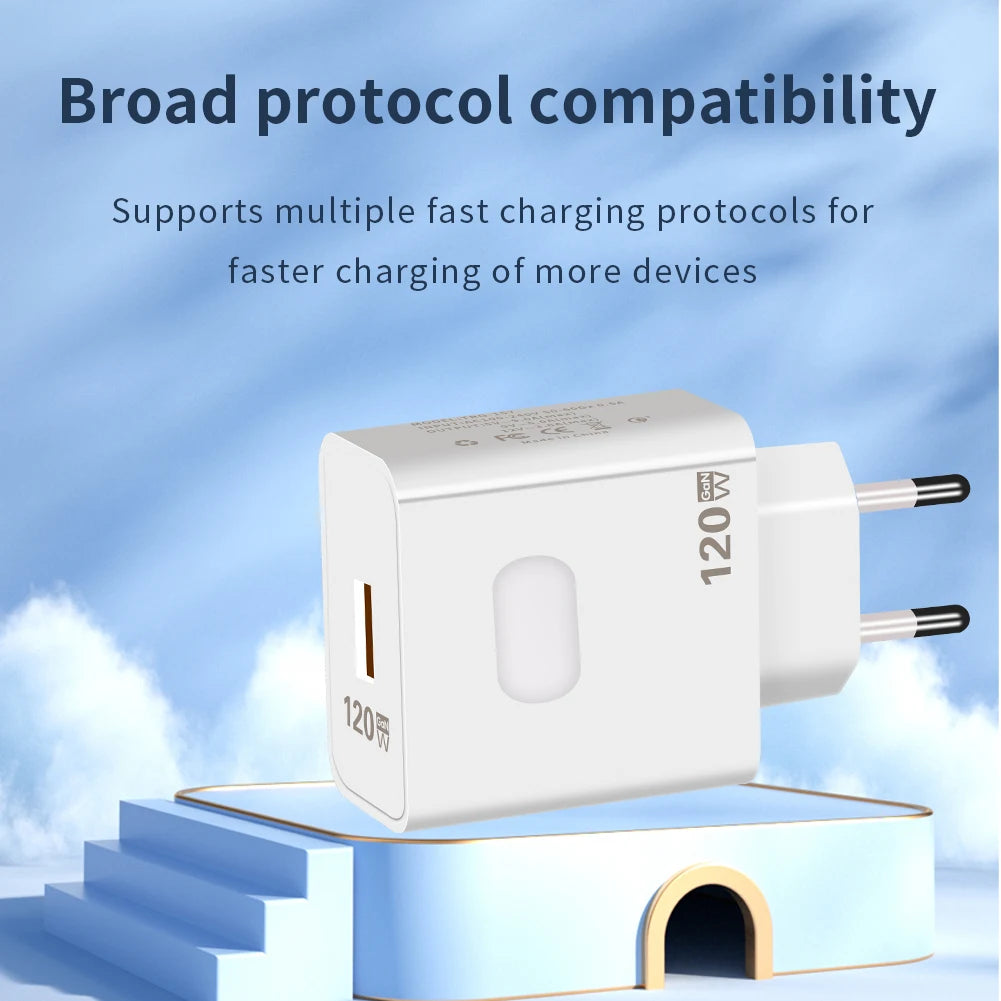 120W GaN USB Charger Fast Charging Quick Charge 3.0 Mobile Phone Charger For iPhone Samsung Xiaomi Huawei Charger Fast Charging
