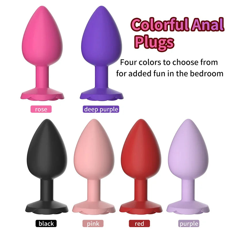 Rose Anal Plug 3 Size Silicone Butt Plugs Stimulator Anal Sex Toys Prostate Massager Anal Trainer Sex Toys for Men Women Couples