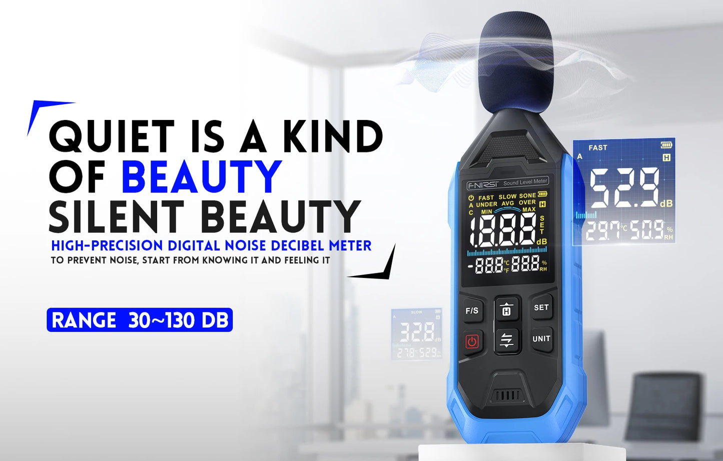 FNIRSI FDM01 Digital Noise Meter Sound Level Meter Handheld DB Meter 30~130dB Audio Measuring Instrument 600mah lithium Battery