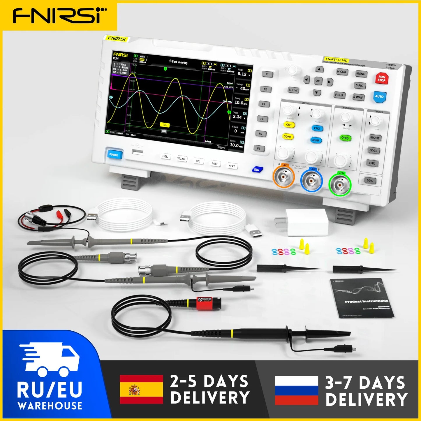 FNIRSI 1014D Digital Oscilloscope 2 In 1 Dual Channel Input Signal Generator 100MHz* 2 Analog Bandwidth 1GSa/s Sampling Rate