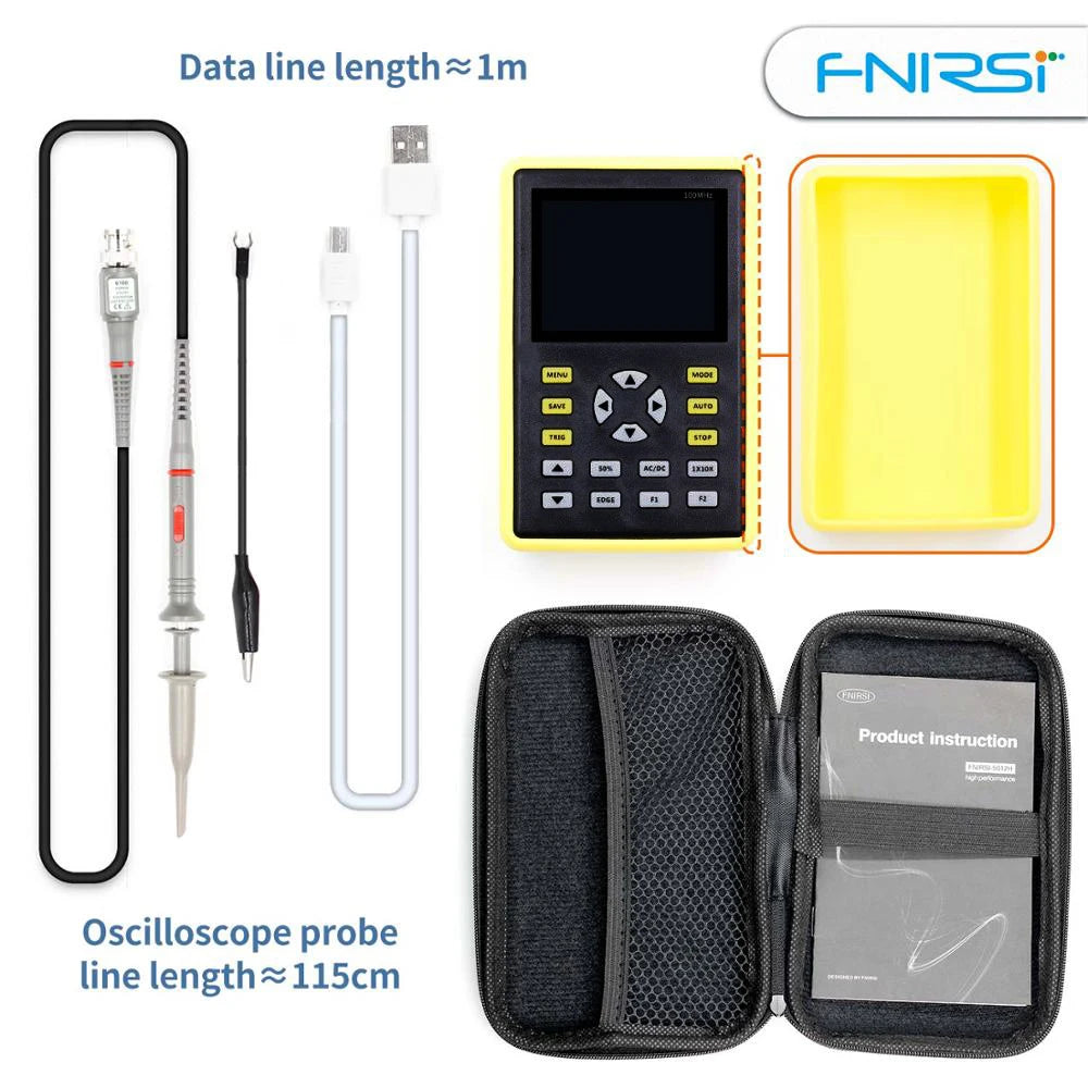 FNIRSI 5012H Handheld Digital Oscilloscope 500MS/s Sampling Rate 10MHz Analog Bandwidth 2.4 Inches Support Waveform Storage