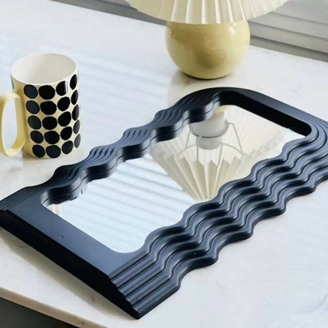 Table Top Wavy Mirror, Mini Aesthetic Wave Pattern Irregular Framed Mirror, Makeup Mirror Table Top Mirror