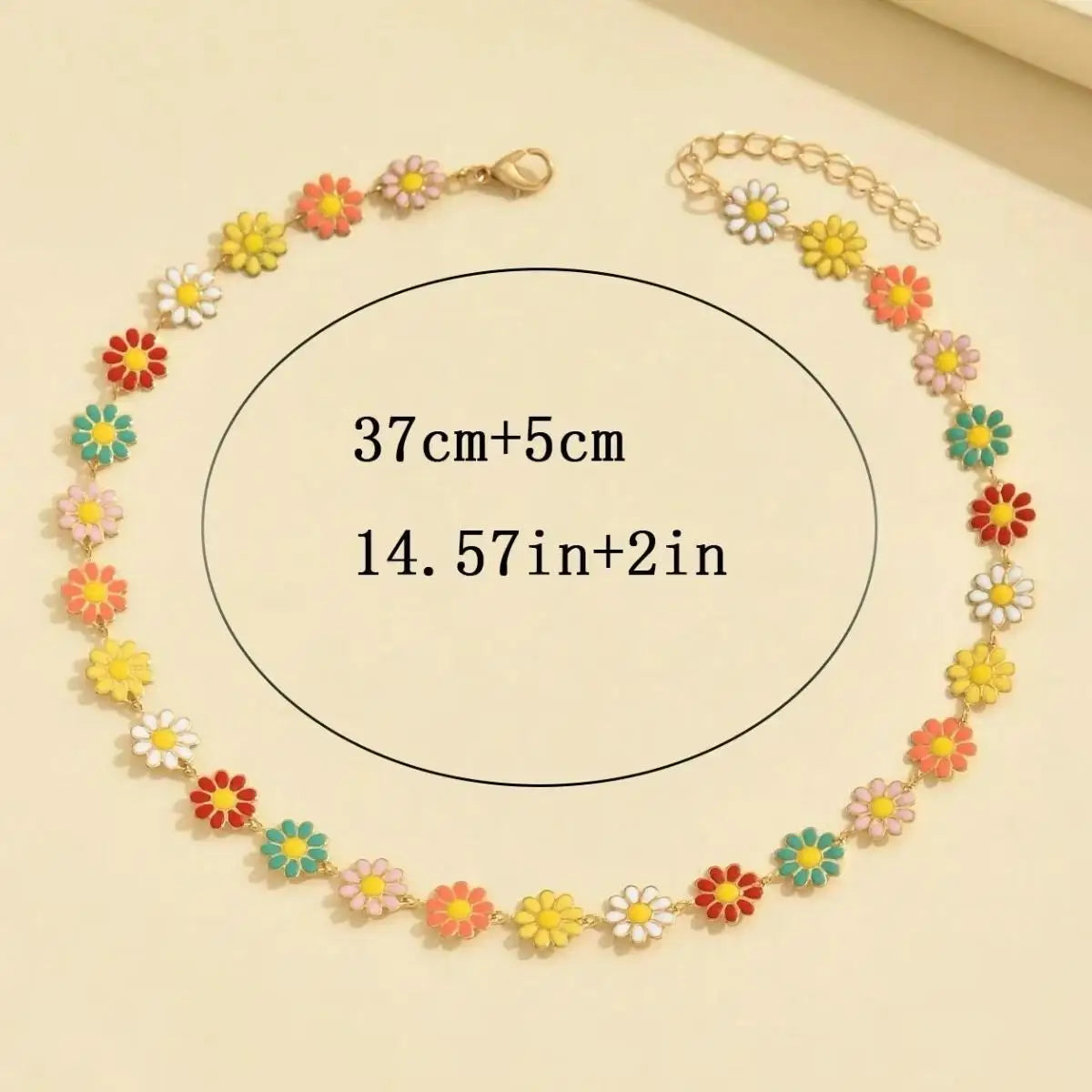 Flower Daisy Clavicle Chain Necklace for Women Girls Korean Style Sweet Short Choker Statement Wedding Bridal Jewelry Neck Chain
