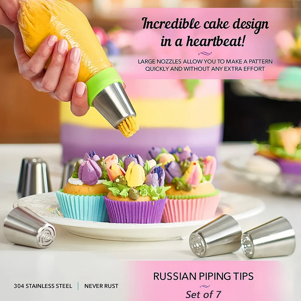 7PCS Russian Decorating Nozzle Set 430 Stainless Steel Reusable Cake Cecorating Tools Baking Supplies Pastry nozzles