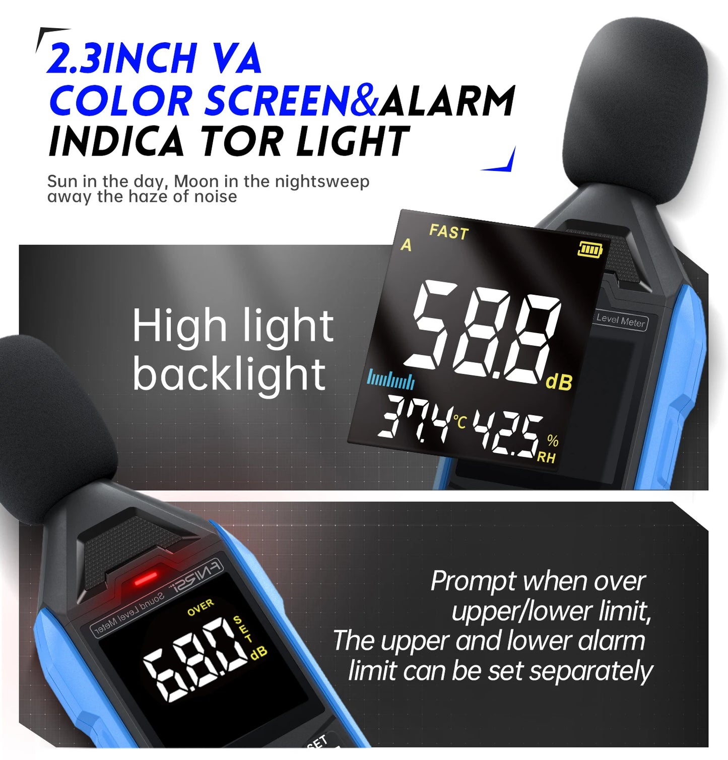 FNIRSI FDM01 Digital Noise Meter Sound Level Meter Handheld DB Meter 30~130dB Audio Measuring Instrument 600mah lithium Battery