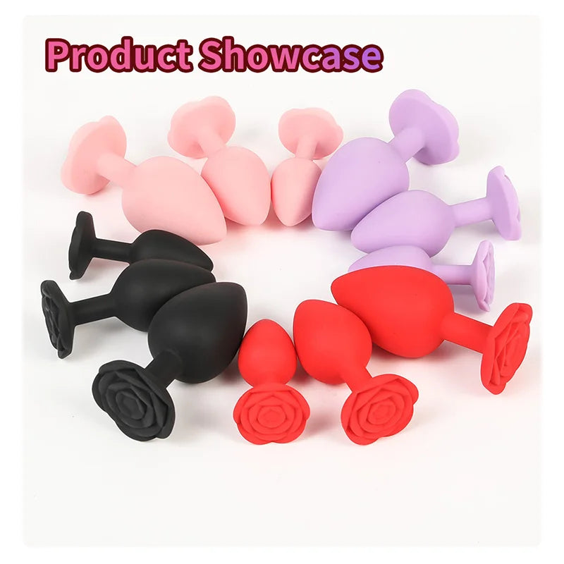 Rose Anal Plug 3 Size Silicone Butt Plugs Stimulator Anal Sex Toys Prostate Massager Anal Trainer Sex Toys for Men Women Couples